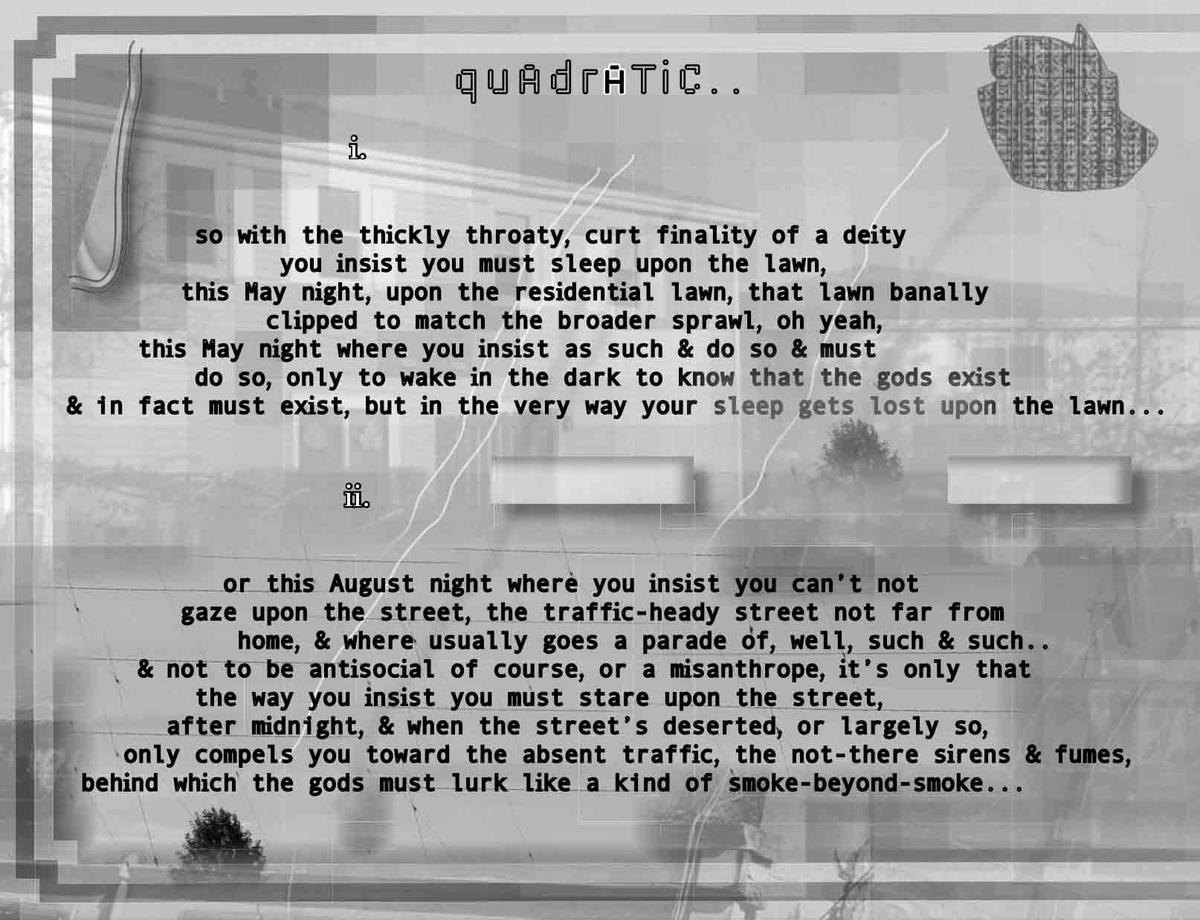 Picture of the poem QUADRATIC from the book PLANE OF CONSUMMATE FINITUDE by Steve Barbaro